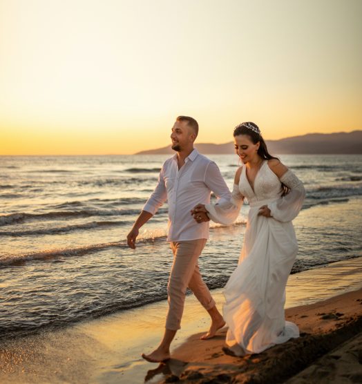 Couple after wedding on their way to honeymoon